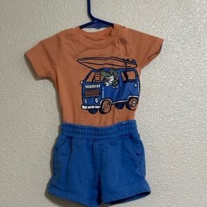 Orange and Blue Baby Outfit with Car Graphic